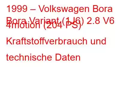 1999 – Volkswagen Bora
Bora Variant (1J6) 2.8 V6 4motion (204 PS) Kraftstoffverbrauch und technische Daten