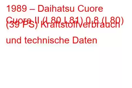 1989 – Daihatsu Cuore
Cuore II (L80,L81) 0,8 (L80) (39 PS) Kraftstoffverbrauch und technische Daten