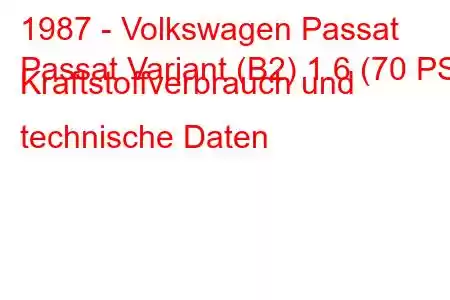 1987 - Volkswagen Passat
Passat Variant (B2) 1.6 (70 PS) Kraftstoffverbrauch und technische Daten