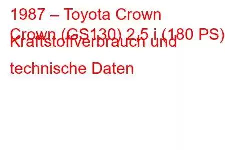 1987 – Toyota Crown
Crown (GS130) 2,5 i (180 PS) Kraftstoffverbrauch und technische Daten