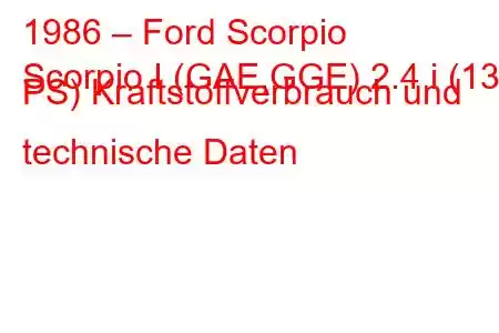 1986 – Ford Scorpio
Scorpio I (GAE,GGE) 2.4 i (130 PS) Kraftstoffverbrauch und technische Daten