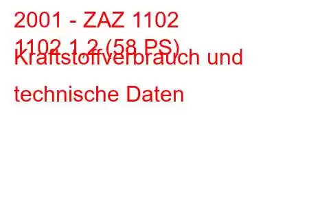 2001 - ZAZ 1102
1102 1,2 (58 PS) Kraftstoffverbrauch und technische Daten