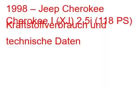 1998 – Jeep Cherokee
Cherokee I (XJ) 2.5i (118 PS) Kraftstoffverbrauch und technische Daten