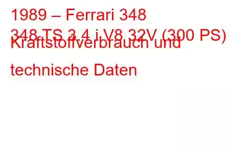 1989 – Ferrari 348
348 TS 3.4 i V8 32V (300 PS) Kraftstoffverbrauch und technische Daten