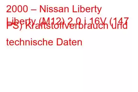 2000 – Nissan Liberty
Liberty (M12) 2.0 i 16V (147 PS) Kraftstoffverbrauch und technische Daten