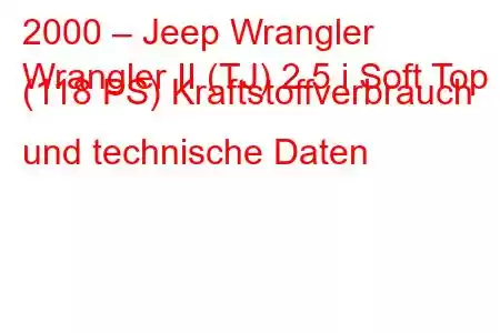 2000 – Jeep Wrangler
Wrangler II (TJ) 2.5 i Soft Top (118 PS) Kraftstoffverbrauch und technische Daten