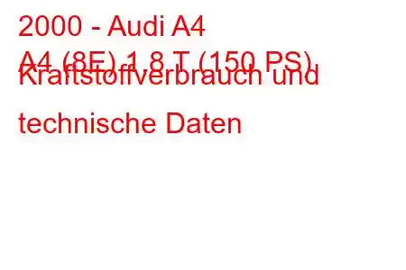 2000 - Audi A4
A4 (8E) 1,8 T (150 PS) Kraftstoffverbrauch und technische Daten