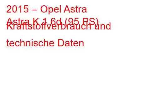 2015 – Opel Astra
Astra K 1.6d (95 PS) Kraftstoffverbrauch und technische Daten