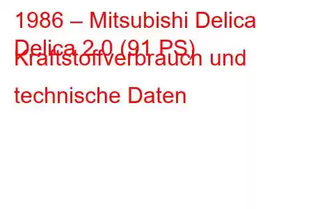 1986 – Mitsubishi Delica
Delica 2.0 (91 PS) Kraftstoffverbrauch und technische Daten