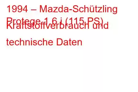 1994 – Mazda-Schützling
Protege 1.6 i (115 PS) Kraftstoffverbrauch und technische Daten