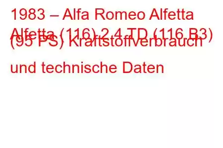 1983 – Alfa Romeo Alfetta
Alfetta (116) 2.4 TD (116.B3) (95 PS) Kraftstoffverbrauch und technische Daten