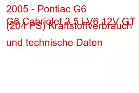 2005 - Pontiac G6
G6 Cabriolet 3,5 i V6 12V GT (204 PS) Kraftstoffverbrauch und technische Daten