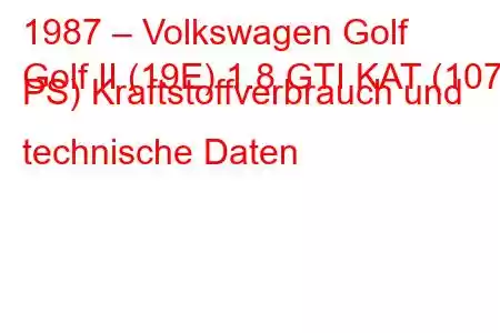 1987 – Volkswagen Golf
Golf II (19E) 1.8 GTI KAT (107 PS) Kraftstoffverbrauch und technische Daten