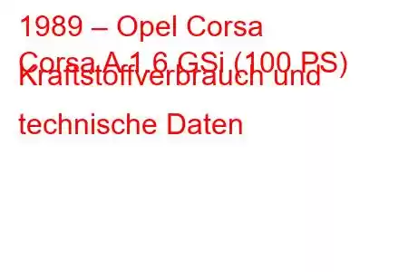 1989 – Opel Corsa
Corsa A 1.6 GSi (100 PS) Kraftstoffverbrauch und technische Daten