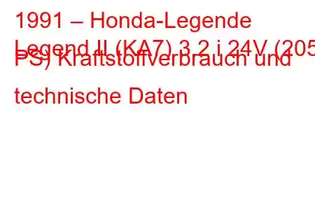 1991 – Honda-Legende
Legend II (KA7) 3.2 i 24V (205 PS) Kraftstoffverbrauch und technische Daten