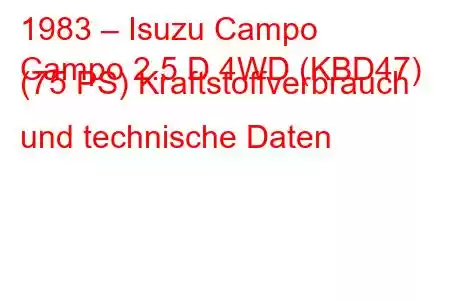 1983 – Isuzu Campo
Campo 2.5 D 4WD (KBD47) (75 PS) Kraftstoffverbrauch und technische Daten