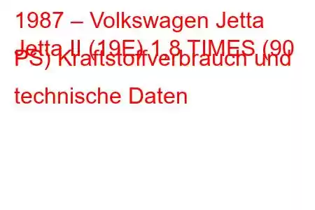 1987 – Volkswagen Jetta
Jetta II (19E) 1,8 TIMES (90 PS) Kraftstoffverbrauch und technische Daten