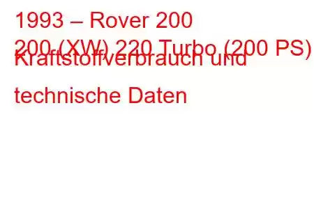 1993 – Rover 200
200 (XW) 220 Turbo (200 PS) Kraftstoffverbrauch und technische Daten