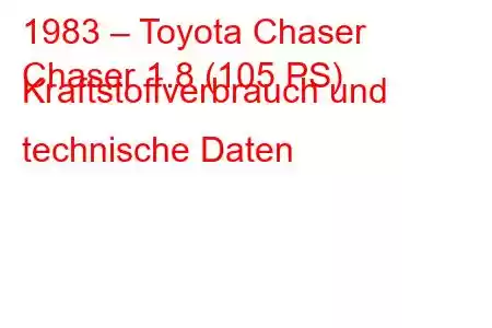 1983 – Toyota Chaser
Chaser 1.8 (105 PS) Kraftstoffverbrauch und technische Daten