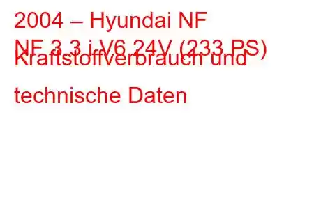 2004 – Hyundai NF
NF 3.3 i V6 24V (233 PS) Kraftstoffverbrauch und technische Daten