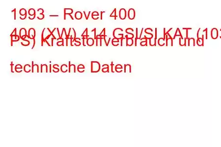 1993 – Rover 400
400 (XW) 414 GSI/SI KAT (103 PS) Kraftstoffverbrauch und technische Daten