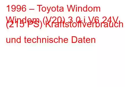 1996 – Toyota Windom
Windom (V20) 3.0 i V6 24V (215 PS) Kraftstoffverbrauch und technische Daten