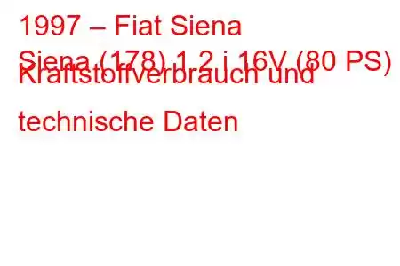 1997 – Fiat Siena
Siena (178) 1.2 i 16V (80 PS) Kraftstoffverbrauch und technische Daten