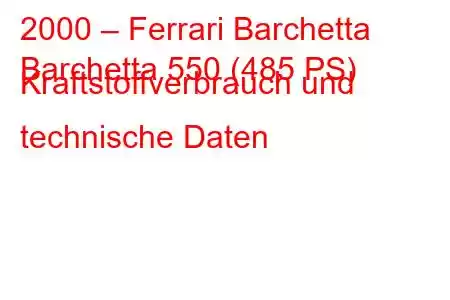 2000 – Ferrari Barchetta
Barchetta 550 (485 PS) Kraftstoffverbrauch und technische Daten