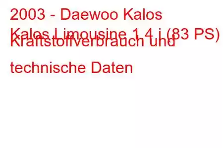 2003 - Daewoo Kalos
Kalos Limousine 1.4 i (83 PS) Kraftstoffverbrauch und technische Daten