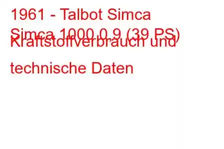 1961 - Talbot Simca
Simca 1000 0,9 (39 PS) Kraftstoffverbrauch und technische Daten