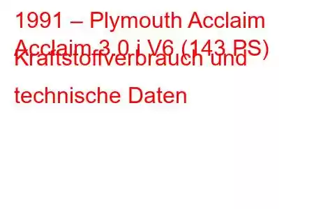 1991 – Plymouth Acclaim
Acclaim 3.0 i V6 (143 PS) Kraftstoffverbrauch und technische Daten