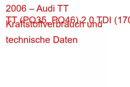 2006 – Audi TT
TT (PQ35, PQ46) 2.0 TDI (170) Kraftstoffverbrauch und technische Daten