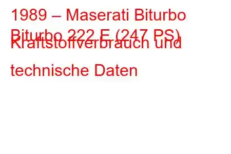 1989 – Maserati Biturbo
Biturbo 222 E (247 PS) Kraftstoffverbrauch und technische Daten