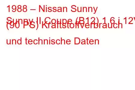 1988 – Nissan Sunny
Sunny II Coupe (B12) 1.6 i 12V (90 PS) Kraftstoffverbrauch und technische Daten