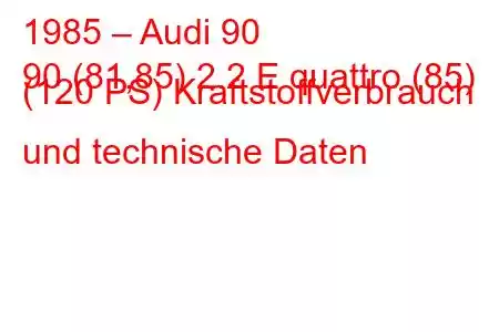 1985 – Audi 90
90 (81,85) 2.2 E quattro (85) (120 PS) Kraftstoffverbrauch und technische Daten