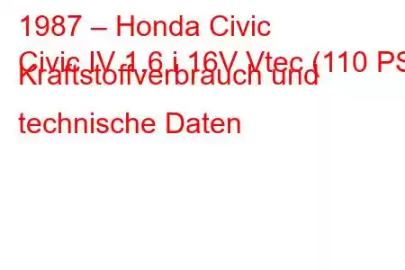 1987 – Honda Civic
Civic IV 1.6 i 16V Vtec (110 PS) Kraftstoffverbrauch und technische Daten