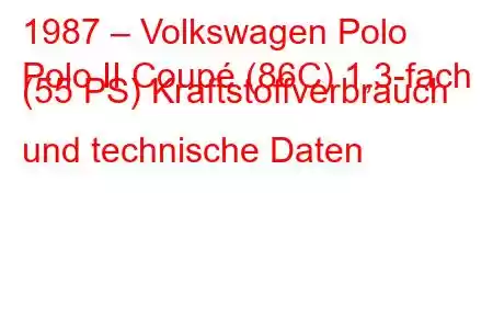 1987 – Volkswagen Polo
Polo II Coupé (86C) 1,3-fach (55 PS) Kraftstoffverbrauch und technische Daten