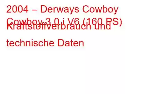 2004 – Derways Cowboy
Cowboy 3.0 i V6 (160 PS) Kraftstoffverbrauch und technische Daten