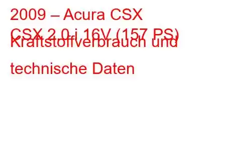 2009 – Acura CSX
CSX 2.0 i 16V (157 PS) Kraftstoffverbrauch und technische Daten