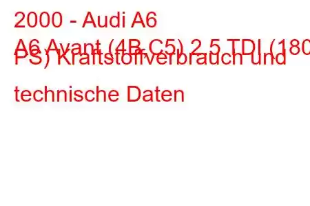 2000 - Audi A6
A6 Avant (4B,C5) 2.5 TDI (180 PS) Kraftstoffverbrauch und technische Daten