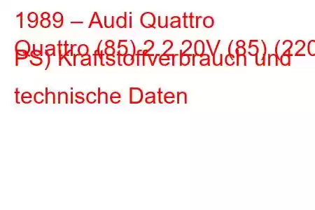 1989 – Audi Quattro
Quattro (85) 2.2 20V (85) (220 PS) Kraftstoffverbrauch und technische Daten