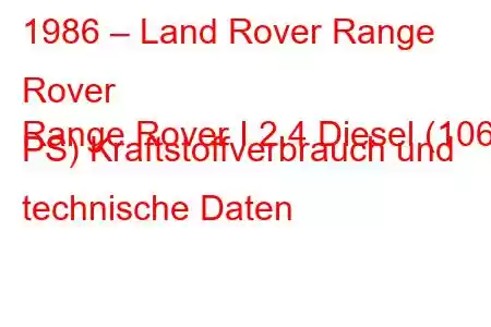 1986 – Land Rover Range Rover
Range Rover I 2.4 Diesel (106 PS) Kraftstoffverbrauch und technische Daten