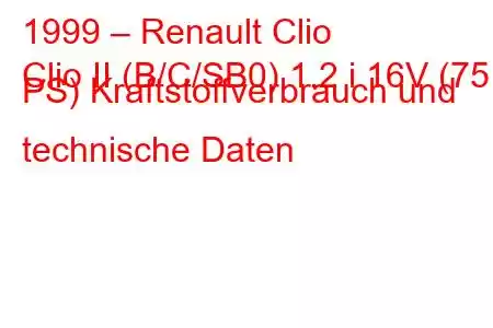 1999 – Renault Clio
Clio II (B/C/SB0) 1.2 i 16V (75 PS) Kraftstoffverbrauch und technische Daten