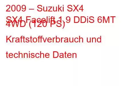 2009 – Suzuki SX4
SX4 Facelift 1.9 DDiS 6MT 4WD (120 PS) Kraftstoffverbrauch und technische Daten