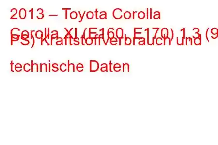 2013 – Toyota Corolla
Corolla XI (E160, E170) 1,3 (99 PS) Kraftstoffverbrauch und technische Daten