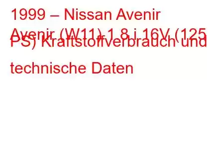 1999 – Nissan Avenir
Avenir (W11) 1.8 i 16V (125 PS) Kraftstoffverbrauch und technische Daten