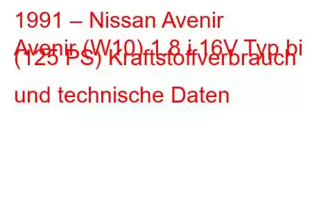 1991 – Nissan Avenir
Avenir (W10) 1.8 i 16V Typ bi (125 PS) Kraftstoffverbrauch und technische Daten