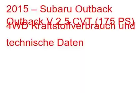 2015 – Subaru Outback
Outback V 2.5 CVT (175 PS) 4WD Kraftstoffverbrauch und technische Daten