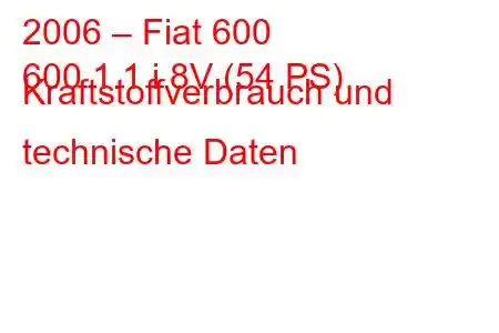 2006 – Fiat 600
600 1.1 i 8V (54 PS) Kraftstoffverbrauch und technische Daten