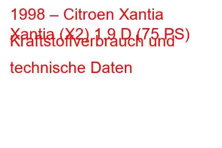 1998 – Citroen Xantia
Xantia (X2) 1.9 D (75 PS) Kraftstoffverbrauch und technische Daten